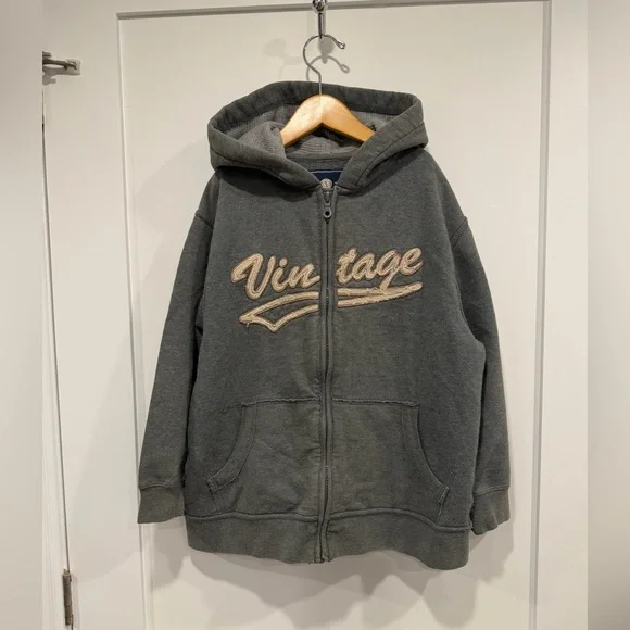Vintage Gray Kids Zip-Up Hoodie - Picture 2 of 10